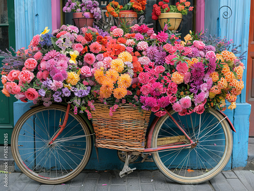 Overflowing with a myriad of vibrant flowers, this bicycle creates a stunning floral display