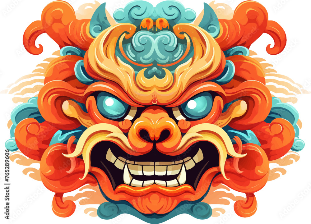 Colorful Illustration set of Collection Cartoon Dragon lion dance chinese new year 2024