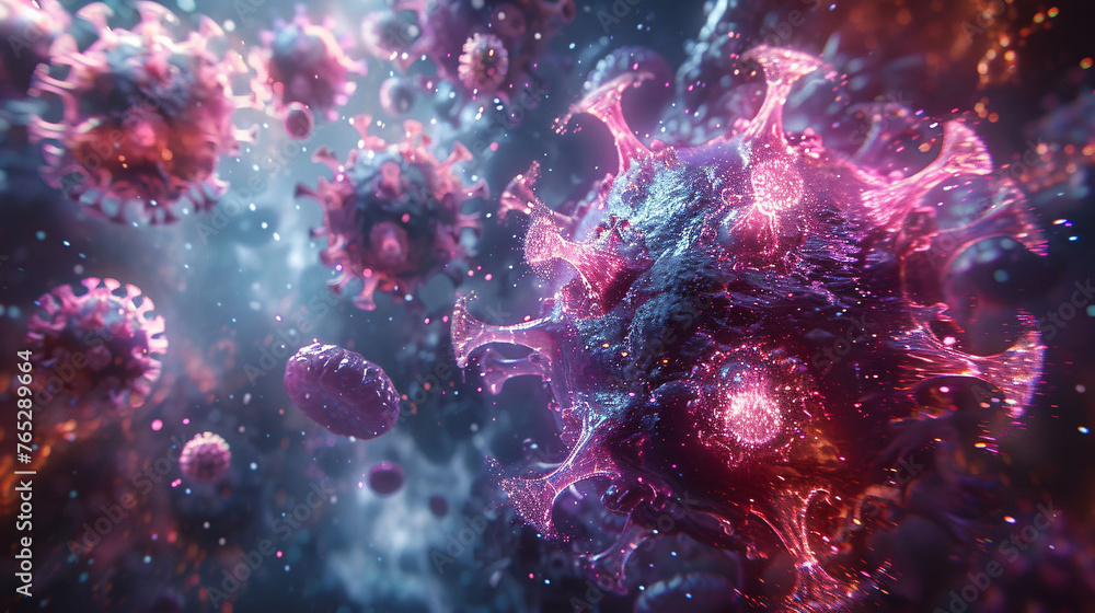 Fantasy artwork of viruses, symbolizes threat and magnification. Fantasy artwork of viruses, symbolizes threat and magnification.