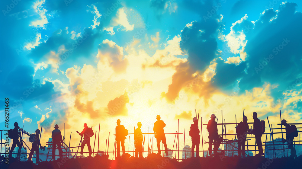 A joyful group of people celebrating Labor Day while standing on top of a bridge, admiring the view and feeling the sense of freedom and unity A joyful group of people celebrating Labor Day while standing on top of a bridge, admiring the view and feeling the sense of freedom and unity