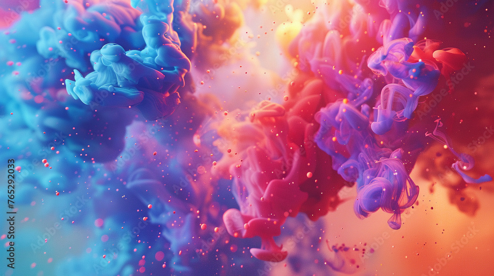 Obraz premium A burst of colorful ink in water resembling a nebula in the depths of space.