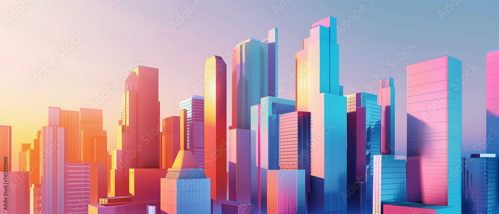 A composition of sleek lines and vibrant blocks crafting a serene minimalist cityscape.