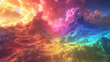 Fantasy mountains in surreal hues signifying magical realms and dreamlike landscapes.