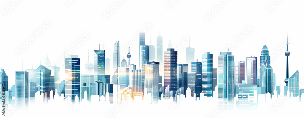 Abstract city building skyline metropolitan area in contemporary color style and futuristic effects. Real estate and property development. Innovative architecture and engineering concept.	