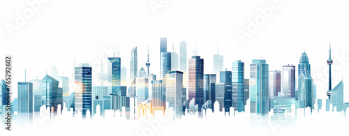 Abstract city building skyline metropolitan area in contemporary color style and futuristic effects. Real estate and property development. Innovative architecture and engineering concept. 