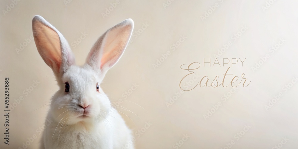 Obraz premium Easter's White Wonder: Bunny Beauty on Pastel Canvas, Easter eggs, holiday, Easter Flowers, Spring, Easter, greeting card, easter, holiday, Easter Bunny