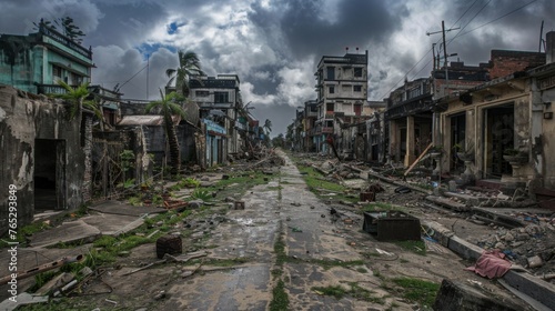 A once bustling city now lay in ruins the result of the destructive forces of a cyclones winds. © Justlight