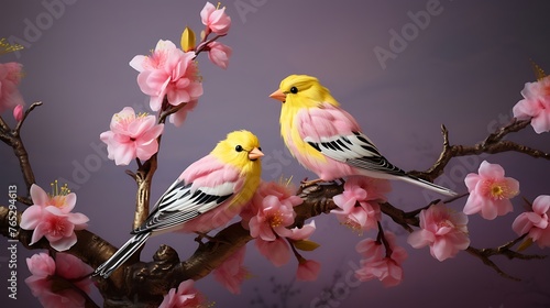 Graceful Harmony: A Pair of Delicately Perched Finches, Captured in Tranquil Balance on a Branch Amidst Nature's Serene Symphony