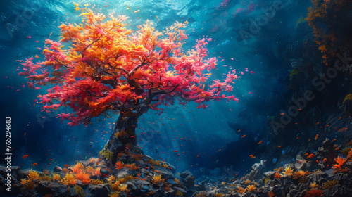 Underwater Coral Tree Vibrant with Marine Life