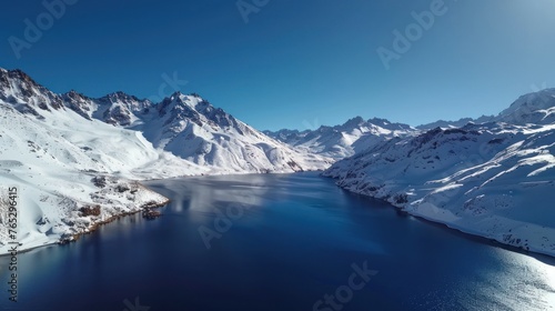 Aerial Panoramic View Of The Snowing Mountains Surrounding Laguna Del Inca In The Chilean Andes, Chile. 