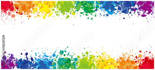 虹色カラフルなペンキしぶき（インク飛び散り）フレーム