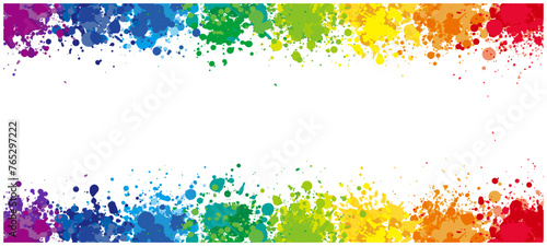虹色カラフルなペンキしぶき（インク飛び散り）フレーム