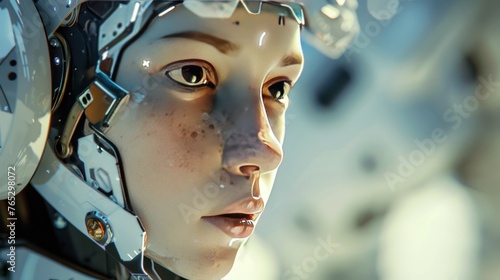 Futuristic AI Android in cinematic lighting, photoreal, realism, porcelain skin created with  © Jeerawut
