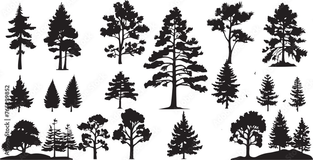 Fototapeta premium collection of pine tree silhouettes