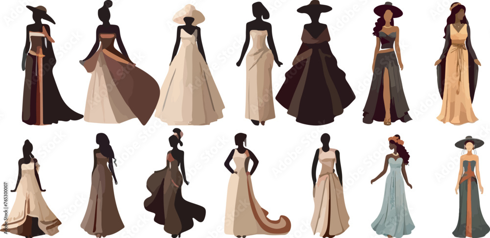 vector collection of black girls wearing wedding clothes. dress clothes. fashion show for women's clothing design - obrazy, fototapety, plakaty 