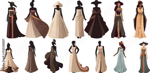 vector collection of black girls wearing wedding clothes. dress clothes. fashion show for women's clothing design © Dani