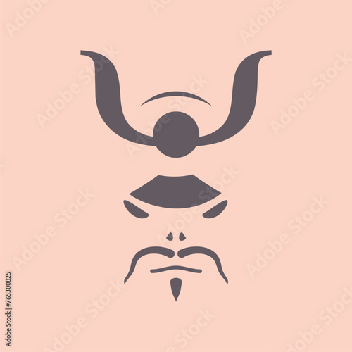 Simple illustration of a samurai warrior face. Young Japanese man logo design.