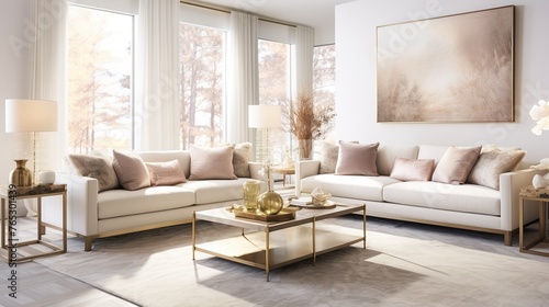 Modern luxurious living room interior composition with elegant palette and background 