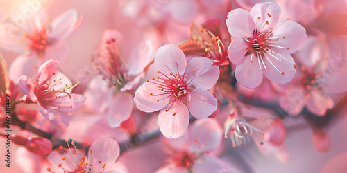 A tree with pink flowers Pink Plum Peach Cherry Blossom Background.AI Generative 