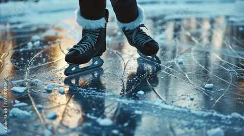 A skater gliding gracefully across the ice, their long blade leaving a perfect trace behind