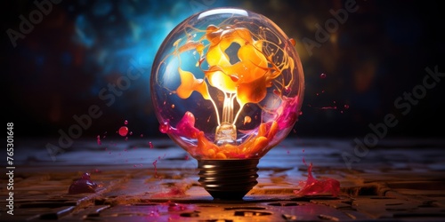 Illuminated Light Bulb With Colorful Glow Generative AI