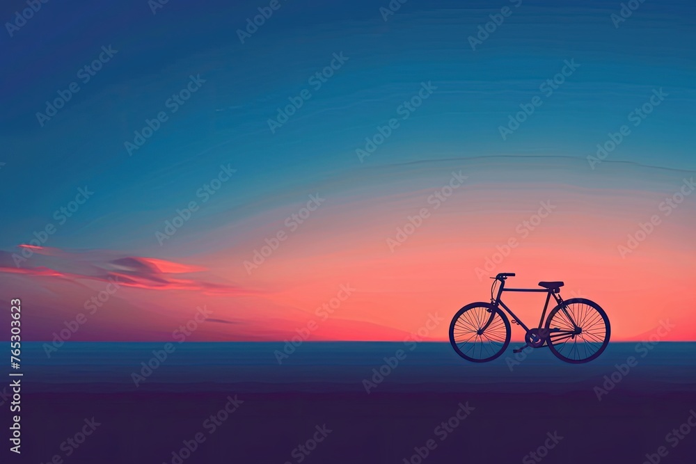 Fototapeta premium A minimalist depiction of a bicycle silhouette against a sunset-colored gradient