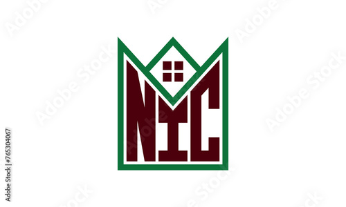 NIC initial letter builders real estate logo design vector. construction, housing, home marker, property, building, apartment, flat, compartment, business, corporate, house rent, rental, commercial