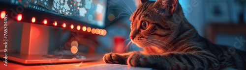 A cat at a computer screen photo