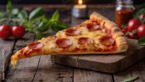 A slice of pepperoni pizza with a delightfully cheesy twist
