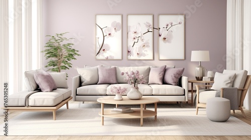 Modern living room interior composition with trendy palette and background  © Faisal