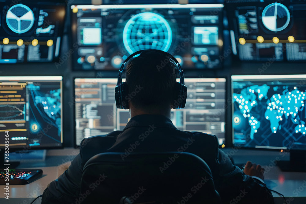 A Air host working on Computer with AI artificial intelligence in modern technology automation concept. A Air host working on Computer with AI artificial intelligence in modern technology automation concept.