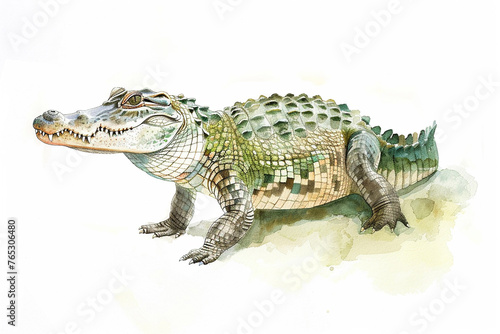 A Crocodile cute hand draw watercolor white background. Cute animal vocabulary for kindergarten children concept.