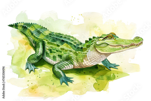 A Crocodile cute hand draw watercolor white background. Cute animal vocabulary for kindergarten children concept. © Papisut