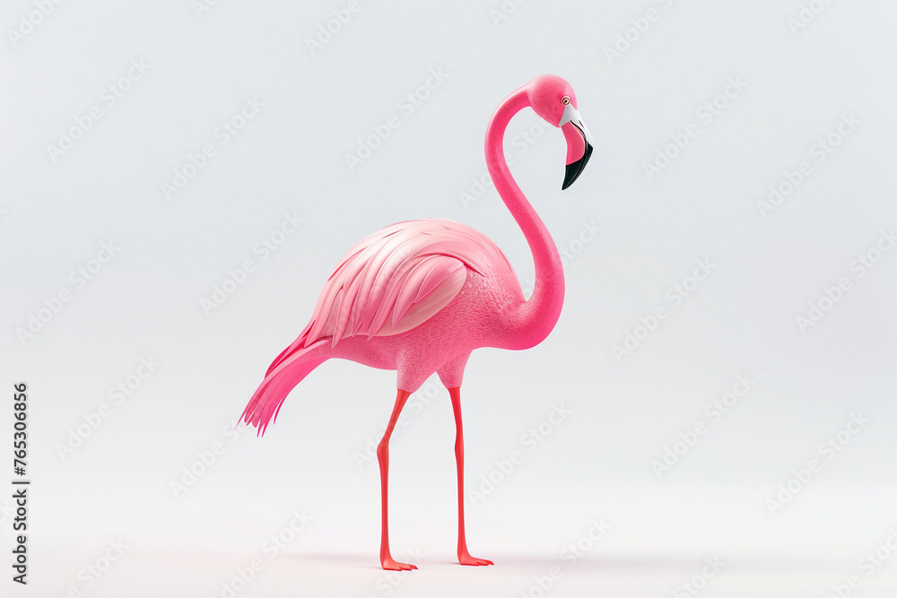 Fototapeta premium A Flamingo 3d render white background. Cute animal vocabulary for kindergarten children concept.