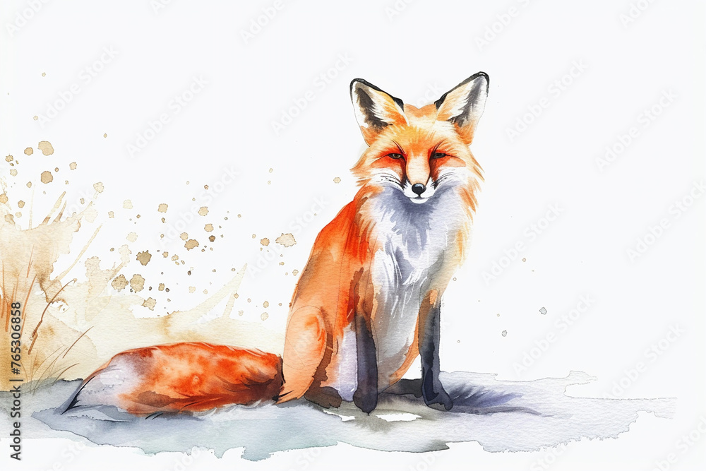 Obraz premium A Fish cute hand draw watercolor white background. Cute animal vocabulary for kindergarten children concept.