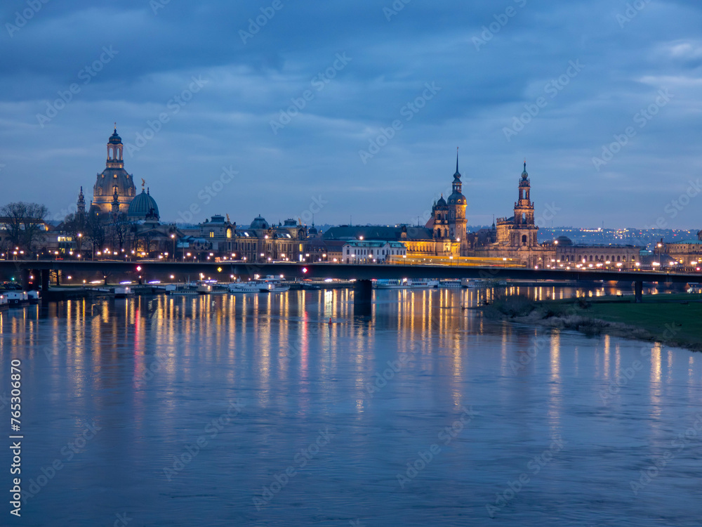 Dresden by night over the river Elbe