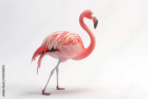 A Flamingo 3d render white background. Cute animal vocabulary for kindergarten children concept.