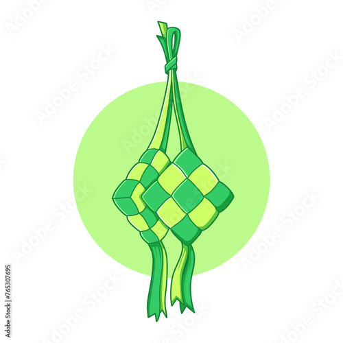 Ketupat rice dumpling Asian traditional food illustration in vector hand drawn style for Eid Al-Fitr