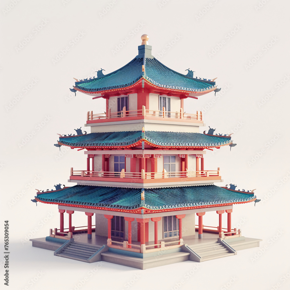 Obraz premium 3D rendering of Chinese style ancient architectural scene, Chinese style architectural scene concept illustration
