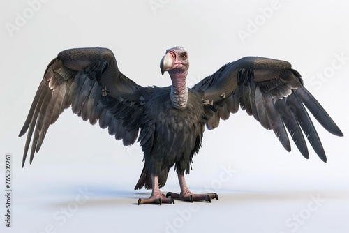 A Vulture 3d render white background. Cute animal vocabulary for kindergarten children concept. photo