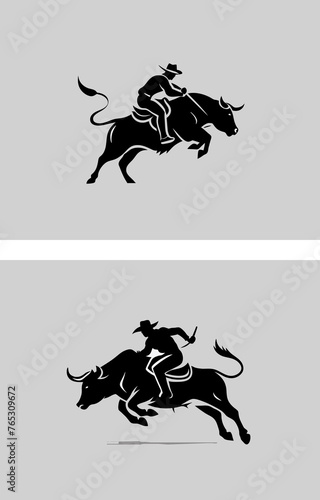 Set of a cowboy ride a bull rodeo logo silhouette © Tri Endah Wanito