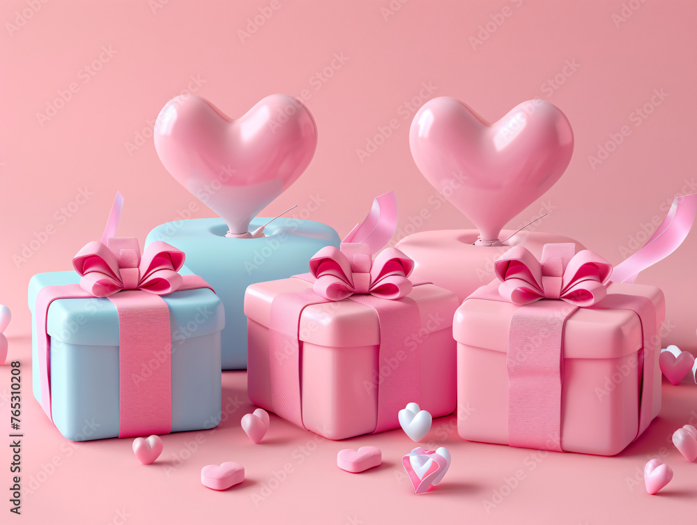 Love heart and gift box concept illustration for Valentine's Day, Valentine's Day scene background for promotion