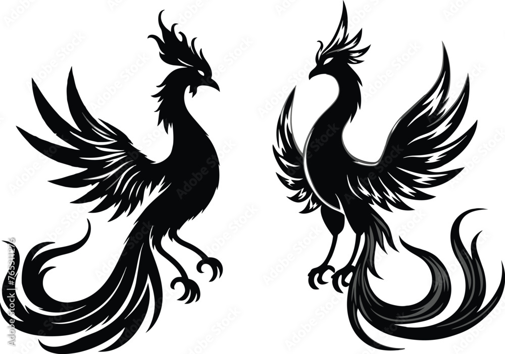 Set of chinese phoenix silhouette