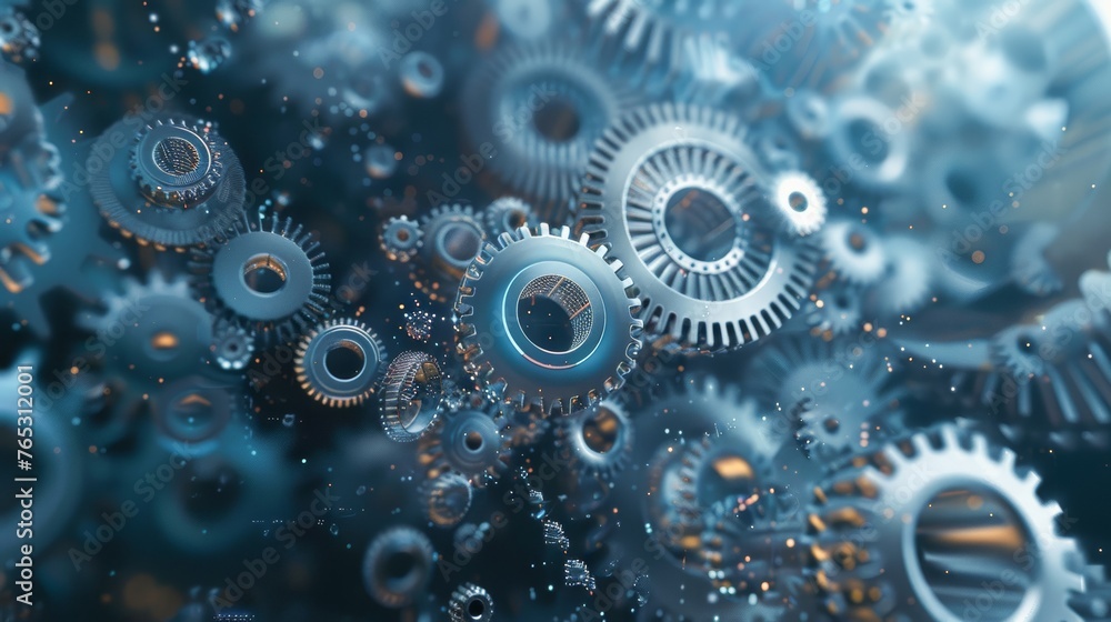 A digital landscape of interconnected cogs turning in perfect harmony A digital landscape of interconnected cogs turning in perfect harmony