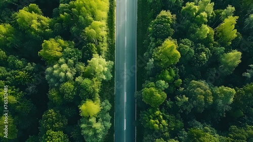 Aerial view of heavy truck on a narrow twisting road. Autumn colorful trees by the sides of the road. © Lucky Ai