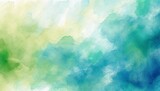 blue green and white watercolor background painting with cloudy distressed texture and marbled grunge soft yellow beige lighting and gradient blue green colors
