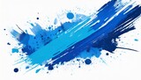 vibrant blue paint stroke with dynamic splatters isolated on or white background
