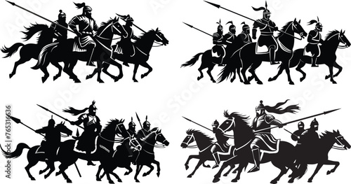 Mongol warrior troops silhouette vector