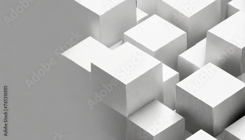 random rotated white cube boxes block background wallpaper banner with copy space