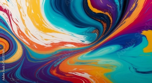 Swirling, vibrant waves of abstract marbled acrylic paint ink dance across the canvas in a mesmerizing display of color and texture. 